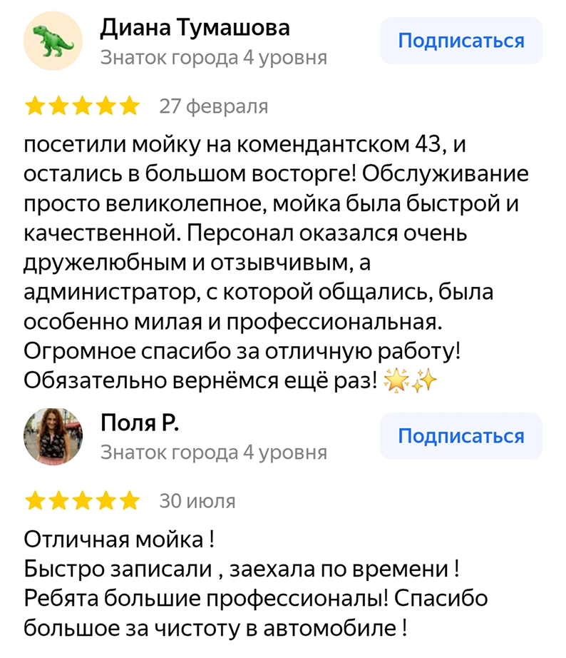 Отзывы клиентов Мойка 2х2 — Диана Тумашова, Поля Р.